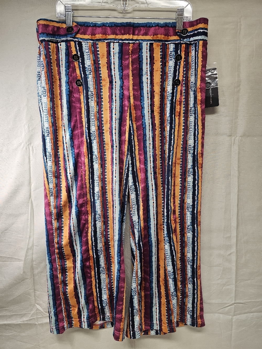 Robert Louis Vibrant Multicolor Striped Wide-Leg Women's Pants Size XLarge